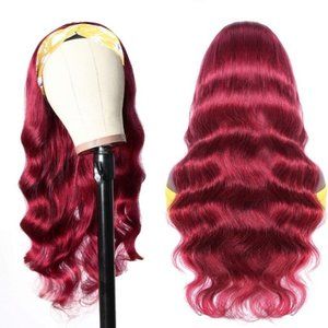 99j Burgundy Short Human Hair Headband Wig